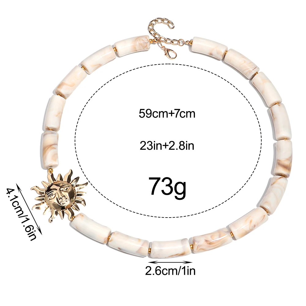 Vintage Acrylic Geometric Bamboo Beads Choker Necklaces Creative Golden Sun Beaded Collar Necklace Women 2026 Fashion Jewelry