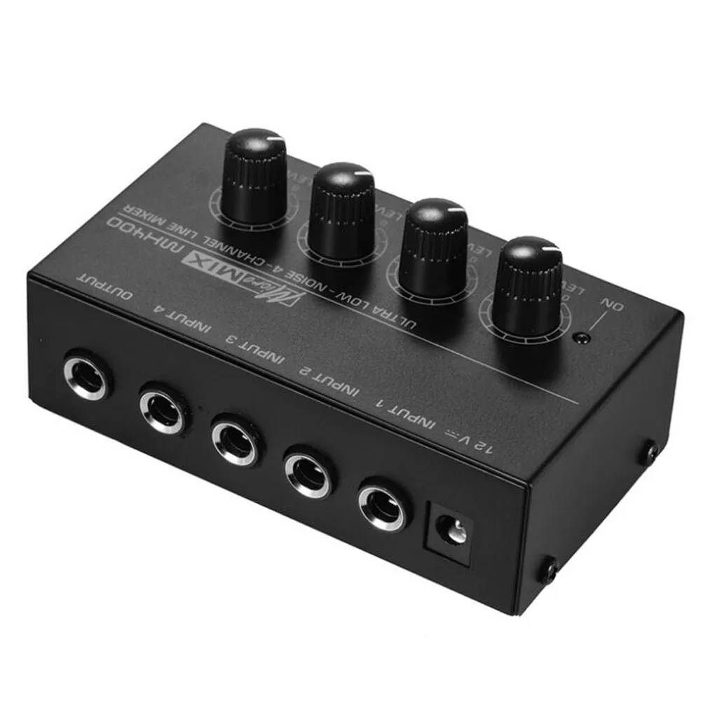 MX400 Ultra-Compact 4 Channel Mini to Stereo Headphone Amplifier with Power Adapter Black, EU Plug