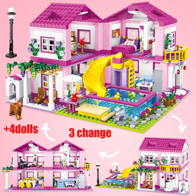 City House Summer Holiday Villa Castle Building Blocks Sets Figures Swimming Pool DIY Toys For Kids Friends Girls Birthday Gifts