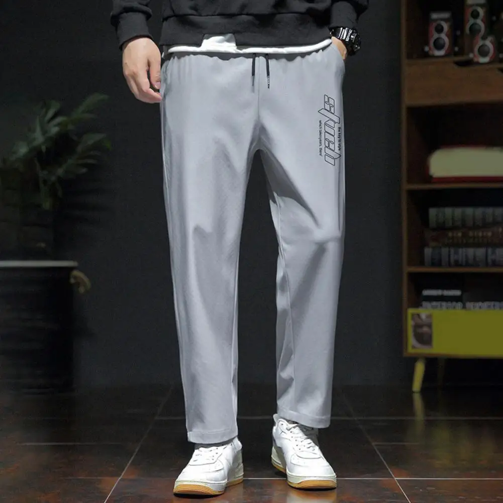 Regular Fit Trousers for Men Men's Wide Leg Drawstring Pants with Side Pockets for Street Style Workwear Elastic for Spring