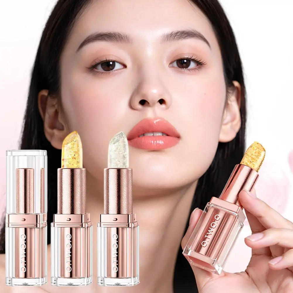 Lápiz labial termocrómico de lámina dorada 3 en 1, cambio de Color, gelatina de cristal hidratante transparente, brillo de labios carnoso, cosmético