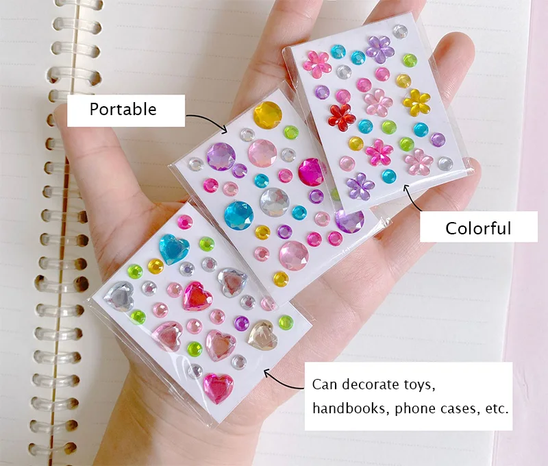 3 Sheets/Set Mini Size Acrylic Crystal Gem Diamond Sticker for Kids Handmade DIY 3D Rhinestone Decoration