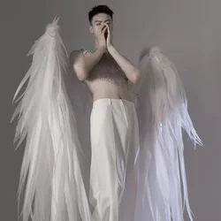 New Adult White Feather Wings Halloween Model Catwalk Costume Super Wings Nightclub Performance Props