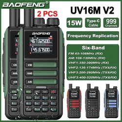 2Pcs BaoFeng UV16M 15W V2 Long Range Walkie Talkie Air Band Wireless Copy Frequency Ham Radio Handheld Type-C charge 2Way Radio