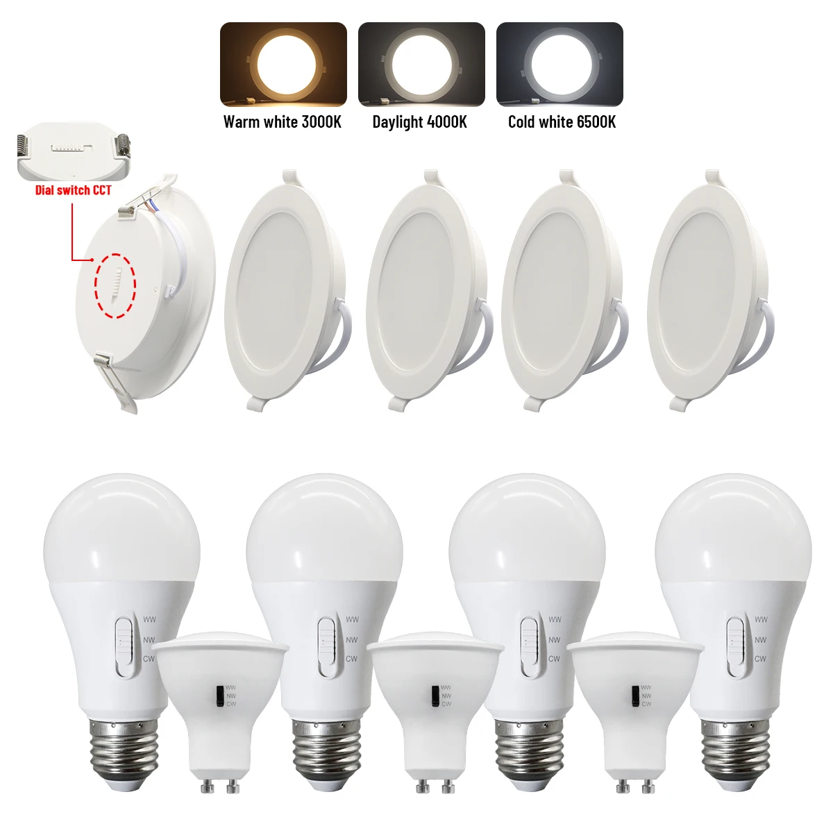 1-10PCS Dial Swich CCT LED Light Spot downlight Bulb 6W 9W 10W 14W 17W 20W 24W 3 Color change LED Lamps for home foyer dereco