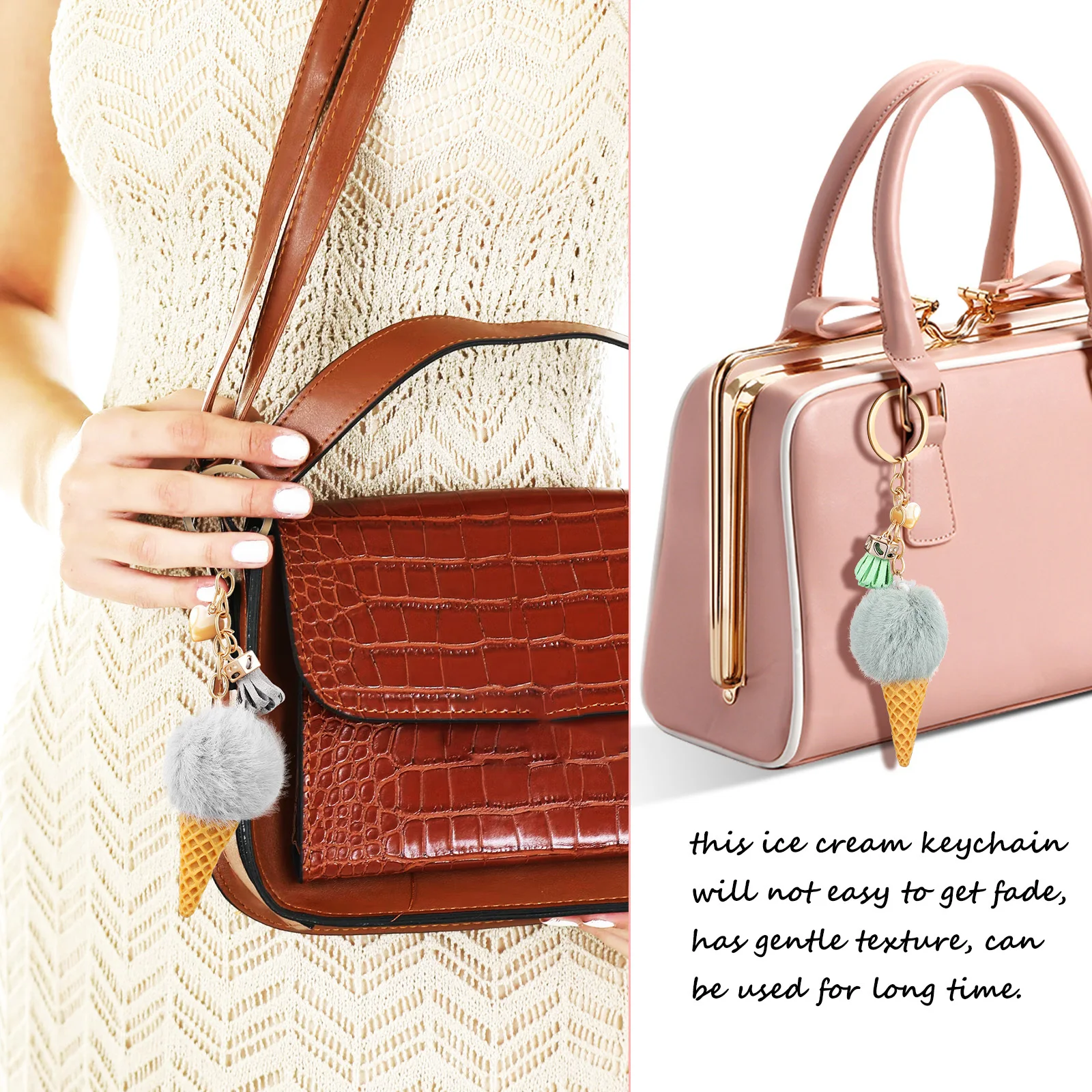 

3pcs Ice Cream Keychain Soft Key Ring Pendant For Bag Backpack Car Keys Kids Gift Dessert Style Hanging Accessory Decor