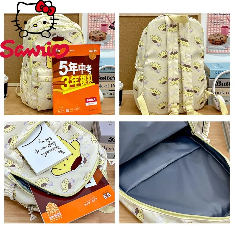  Hello Kitty Kuromi Melody Cinnamoroll Backpack Nylon Canvas Schoolbag Cartoon Characters Multiple Compartments Daily Use