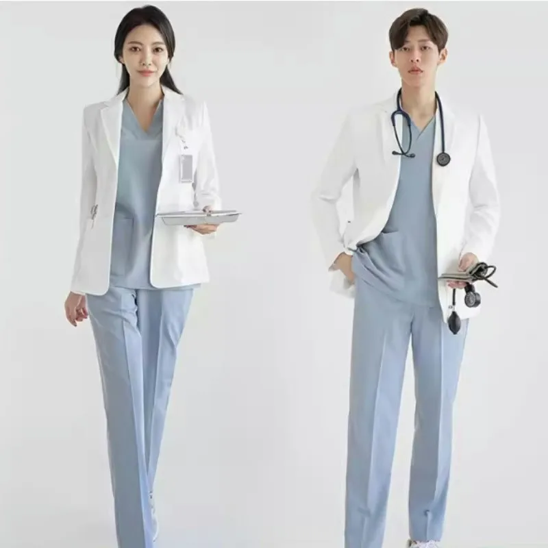 Hospital white coat women's beauty salon oral dentist work clothes men's high-end Scrub Tops Long sleeved Medical Coat