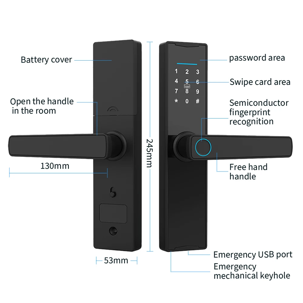 PHIPULO New Smart Door Lock With Tuya APP Digital Electronic Lock Smart Home Wooden Door Lock Biometric Fingerprint