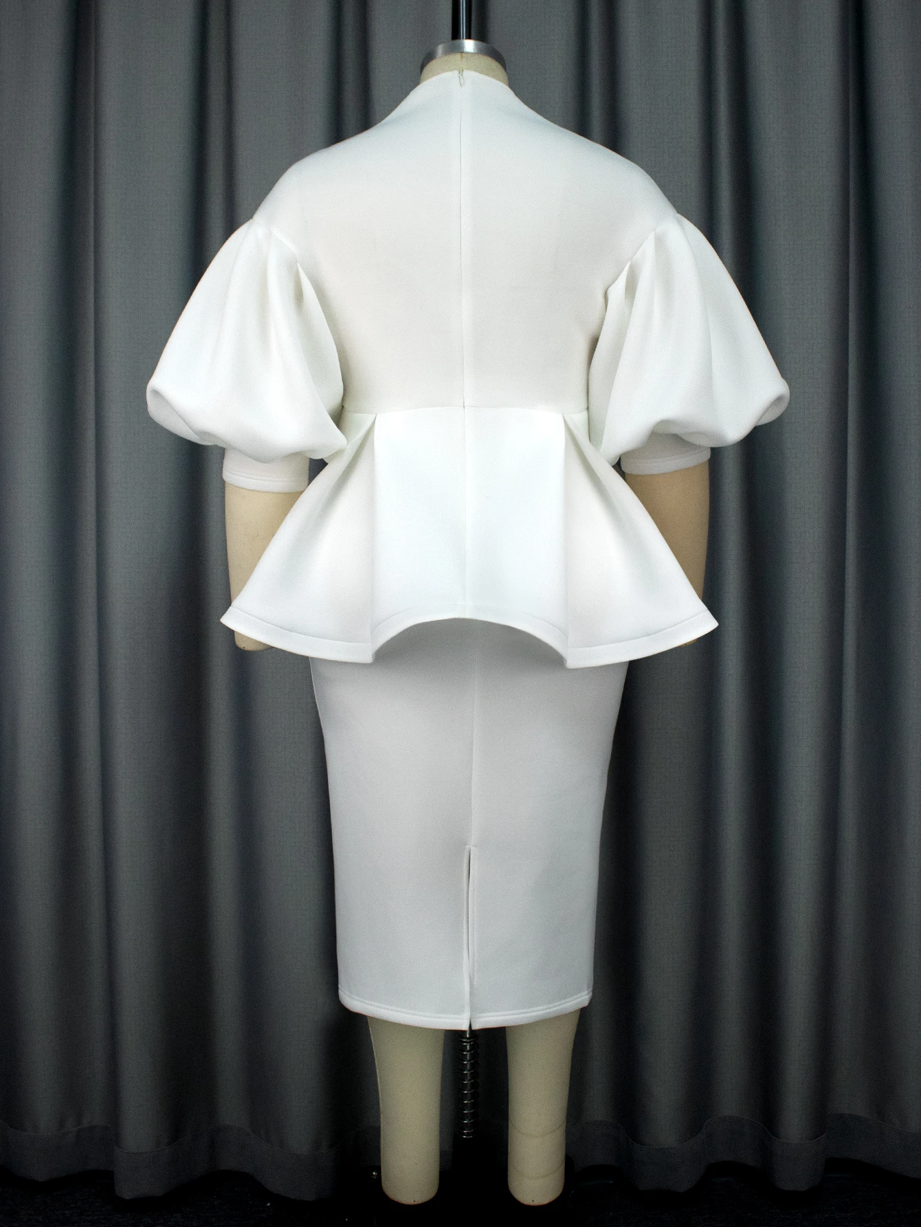 White Two Piece Sets for Women V Neck Peplum Tops and High Waist Pencil Skirts Office Lady Evening Cocktail Event Suits 4XL