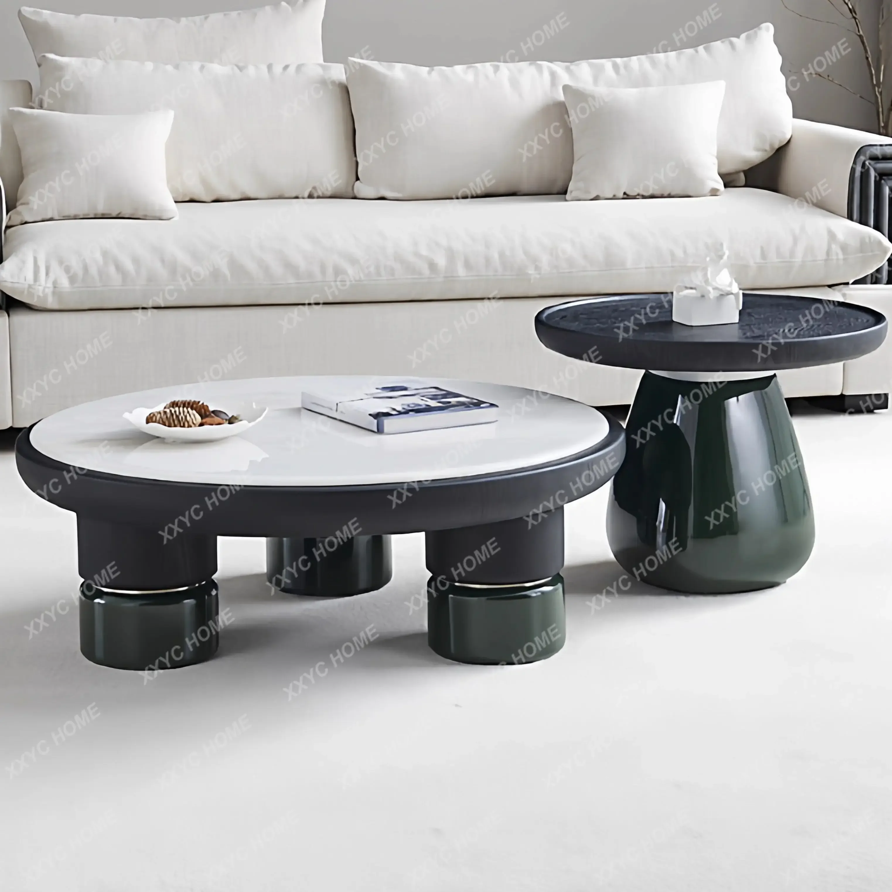 

SSC Medieval Luxury Stone Coffee Table Living Room Household Light Luxury High Sense Art Size Round Combination