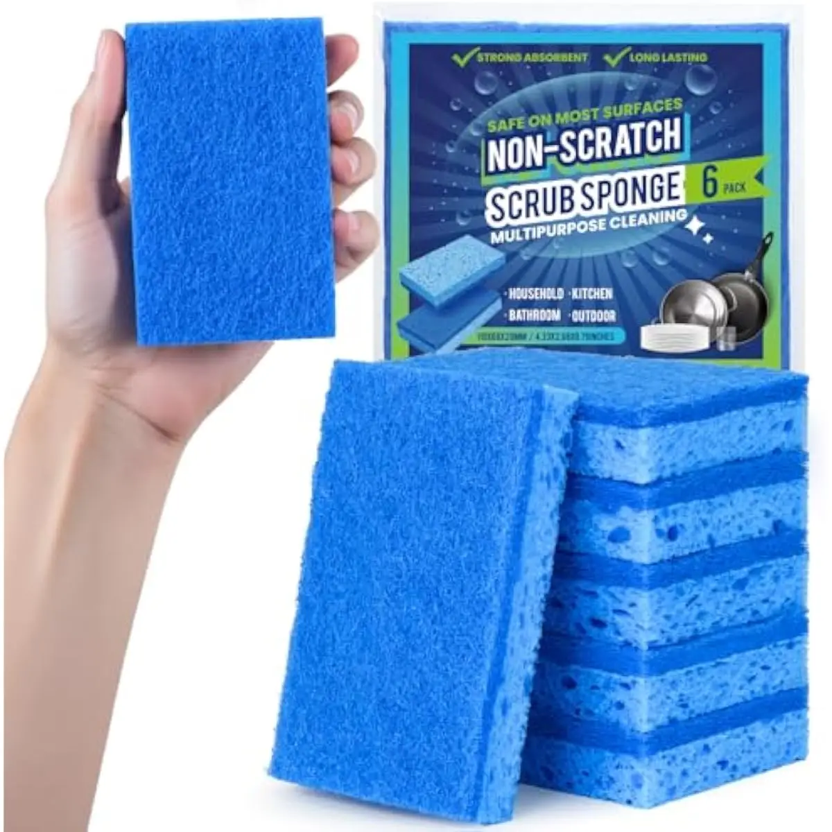 Kitchen Sponges, 6 Count, Dual-Sided Non-Scratch Scrub Sponge