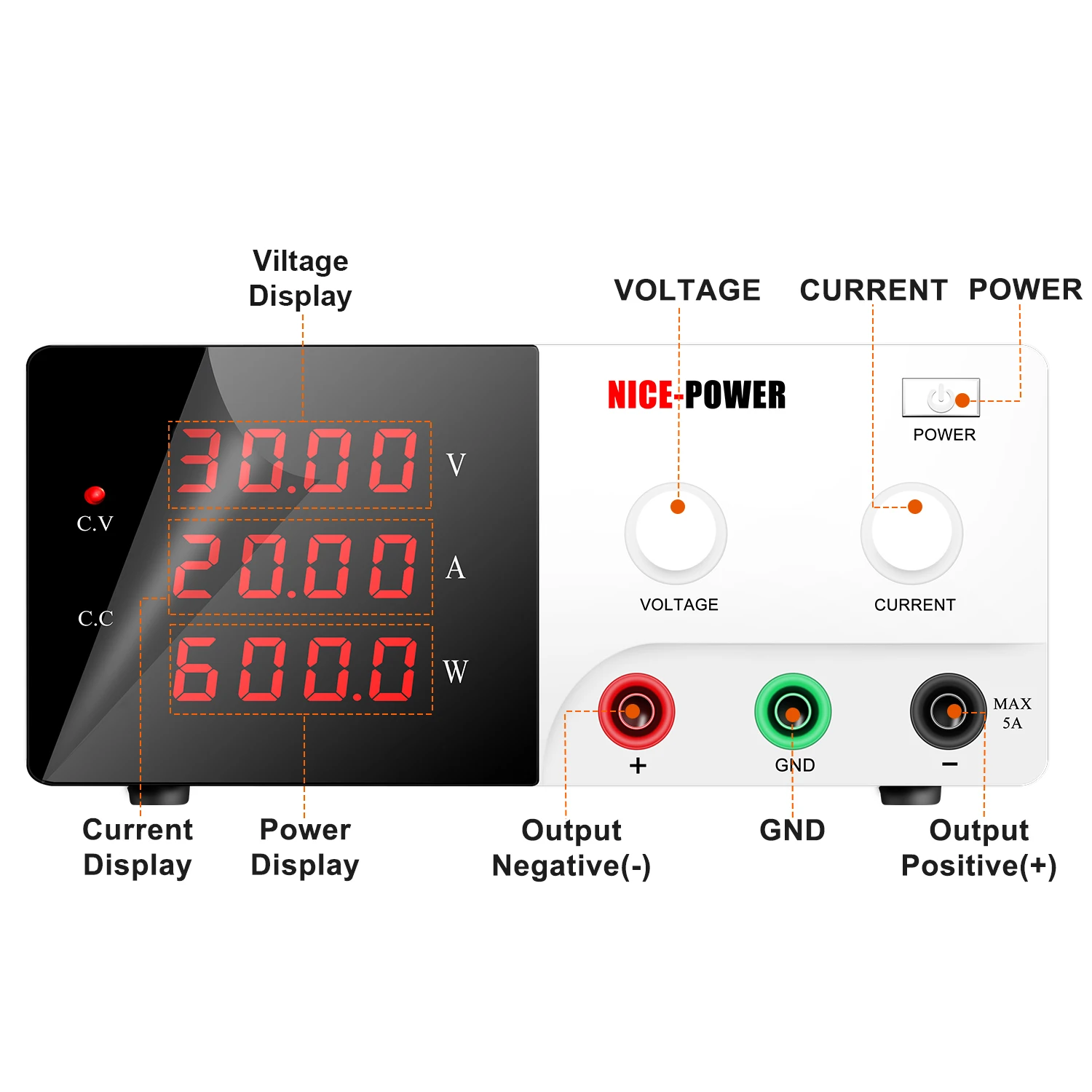 Imagem -02 - Nice-power Lab Fonte de Alimentação Ajustável 30v 20a Fonte de Alimentação dc 600w Fonte Bancada Regulador de Tensão Estabilizado Digital