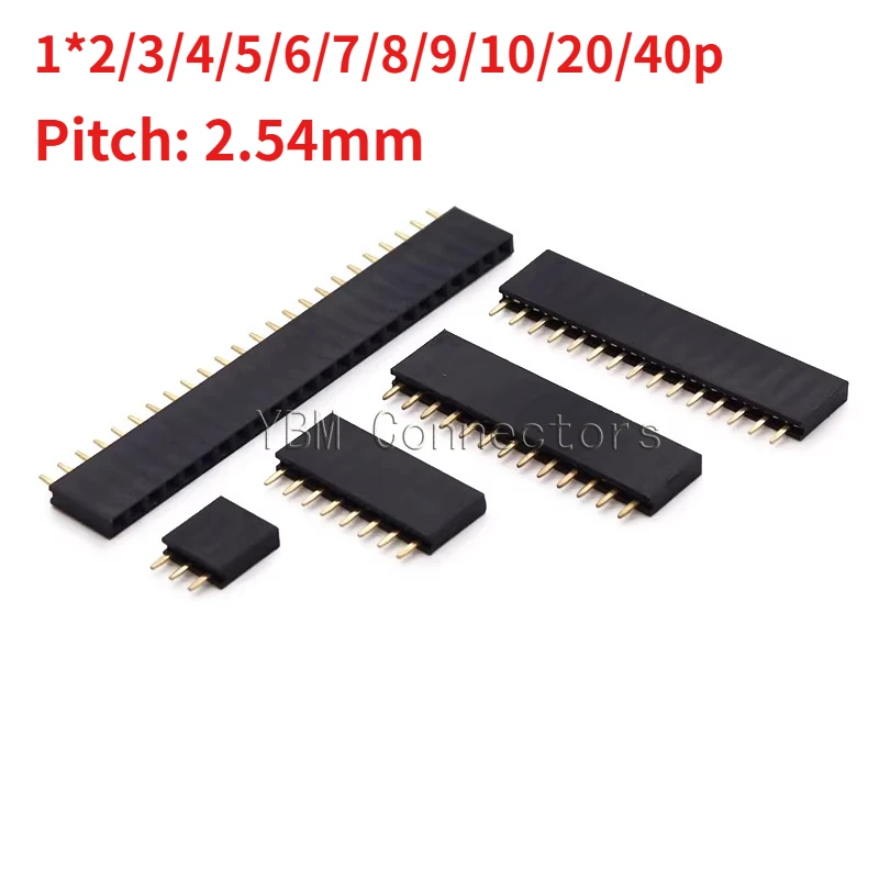 10PCS Single row female connector socket 1*2/3/4/5/6/7/8/9/10/20/40p, pitch 2.54mm