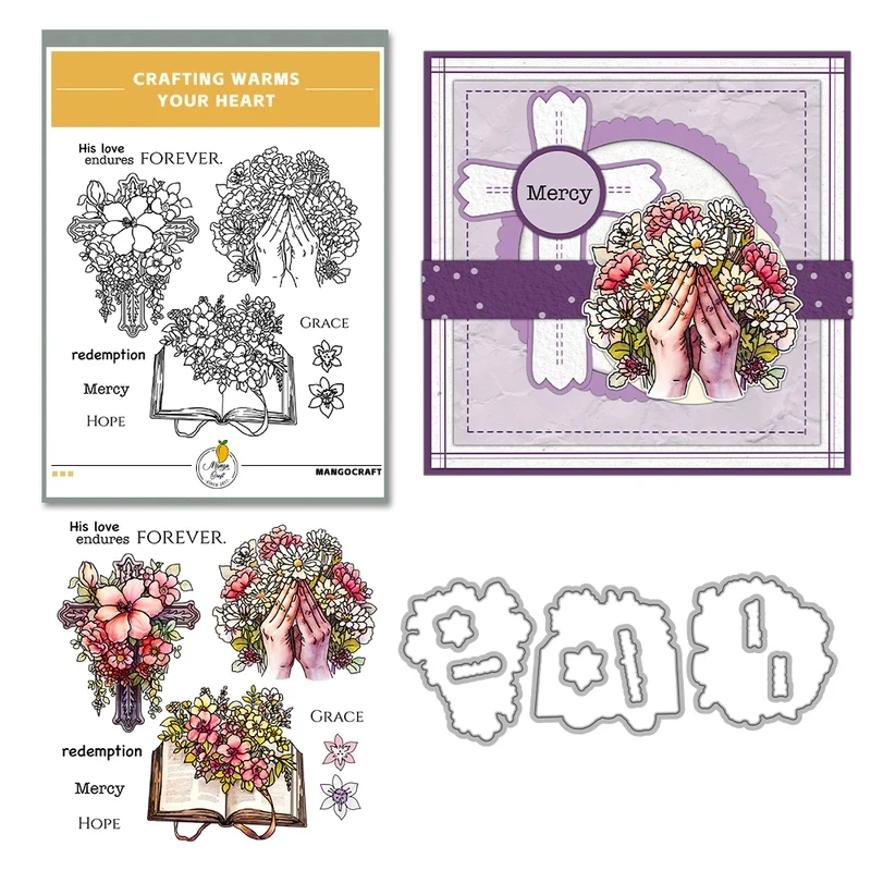Spring Blooming Flowers And Book Cutting Dies Clear Stamp DIY Scrapbooking Metal Dies Silicone Stamp For Card Albums 2