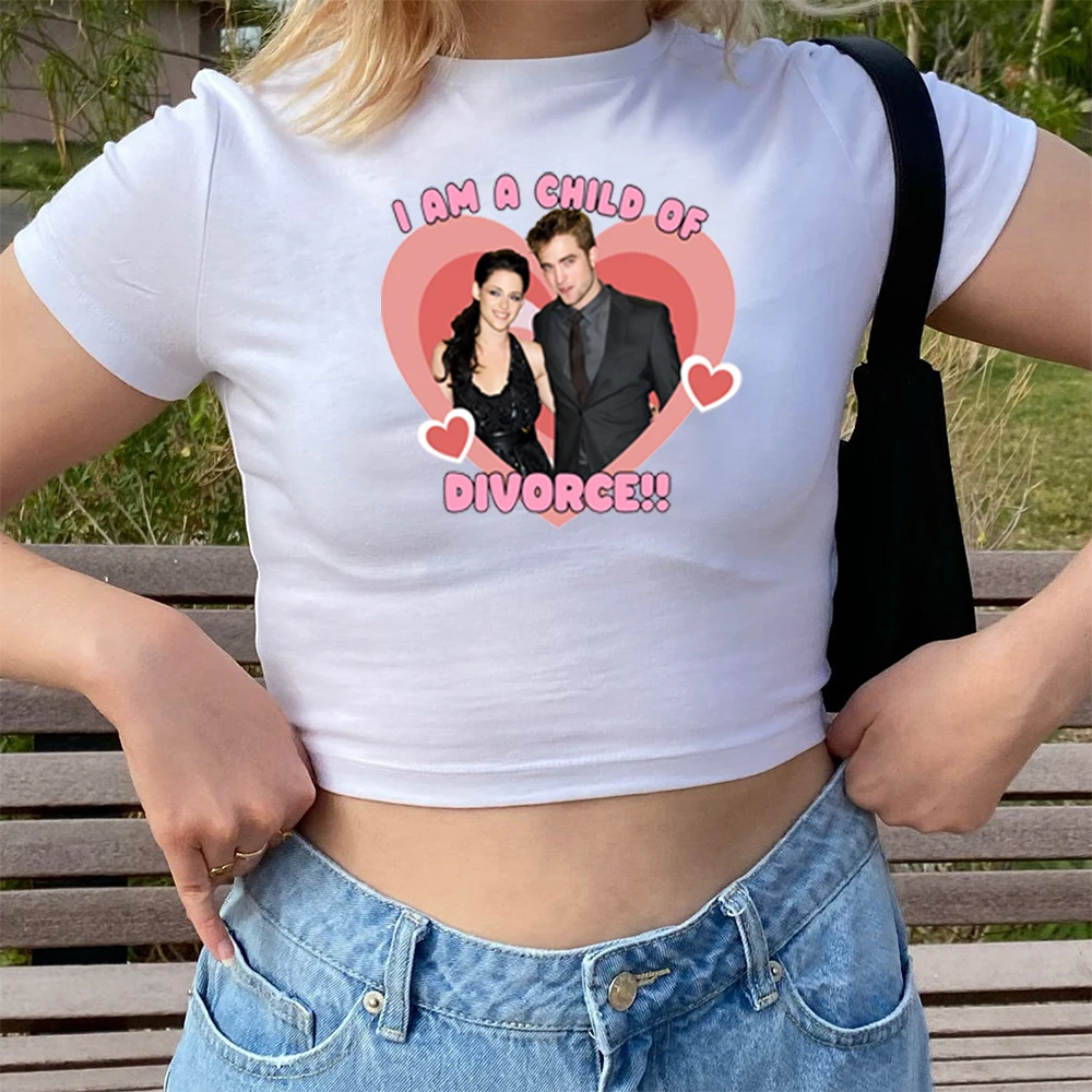 Twilight Saga Kristen Stewart Robert Pattinson T-shirt Bella and Edward Y2k Retro Crop Baby Tee VintageTwilight Shirt Fans Gift