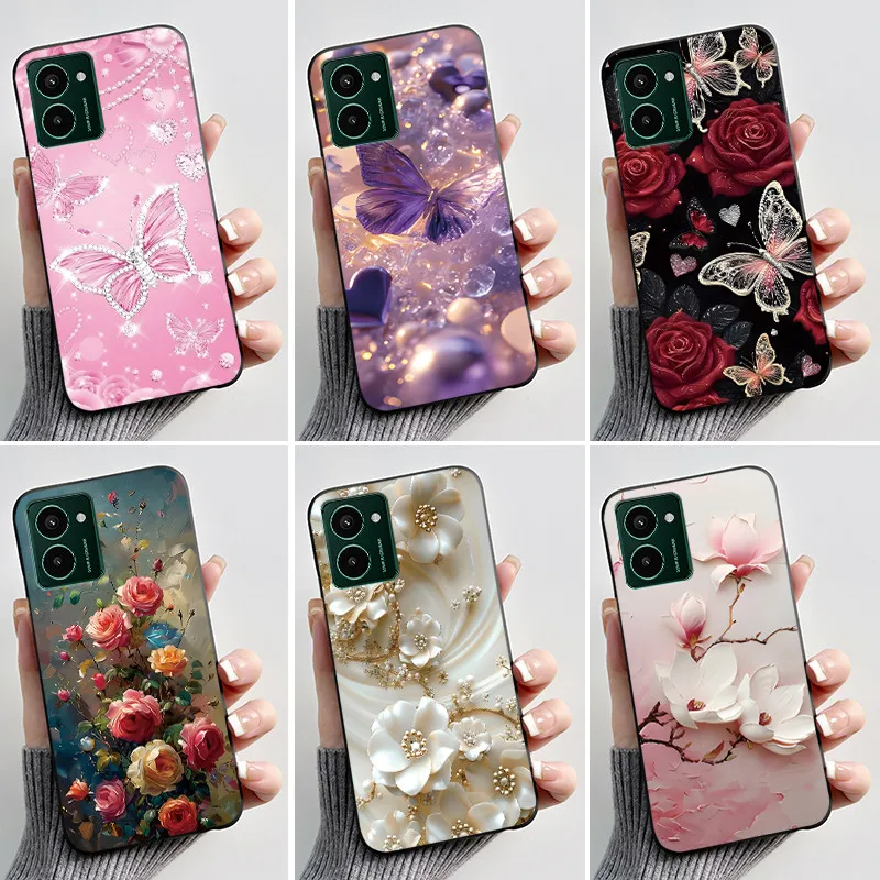 Funda para Nokia HMD Pulse Pro Pulse+ Plus, carcasa de teléfono pintada con flores y mariposas a la moda, funda trasera de silicona TPU suave negra
