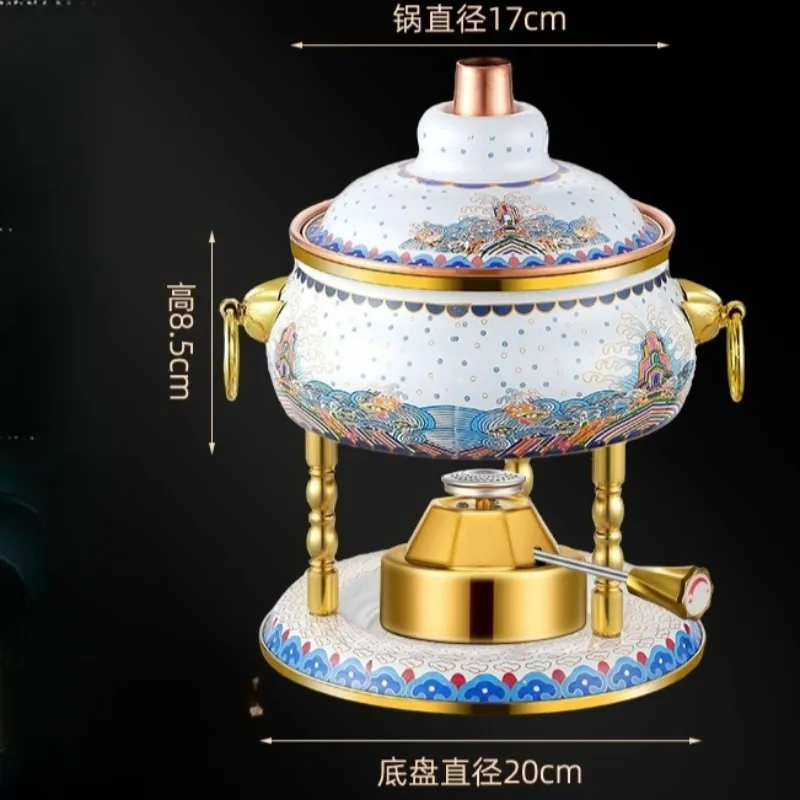 Enamel Color Inflatable Small Hot Pot Pure Copper Gas Stove Shabu Shabu Hot Pot Shabu Pot Cookware Old Beijing Hotpot Cookware view 6