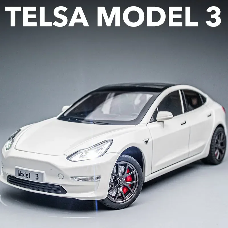 1:24 Tesla Model 3 Legering Speelgoedauto Geluid Licht Terugtrekken Kinderen Speelgoed Verzamelcadeau