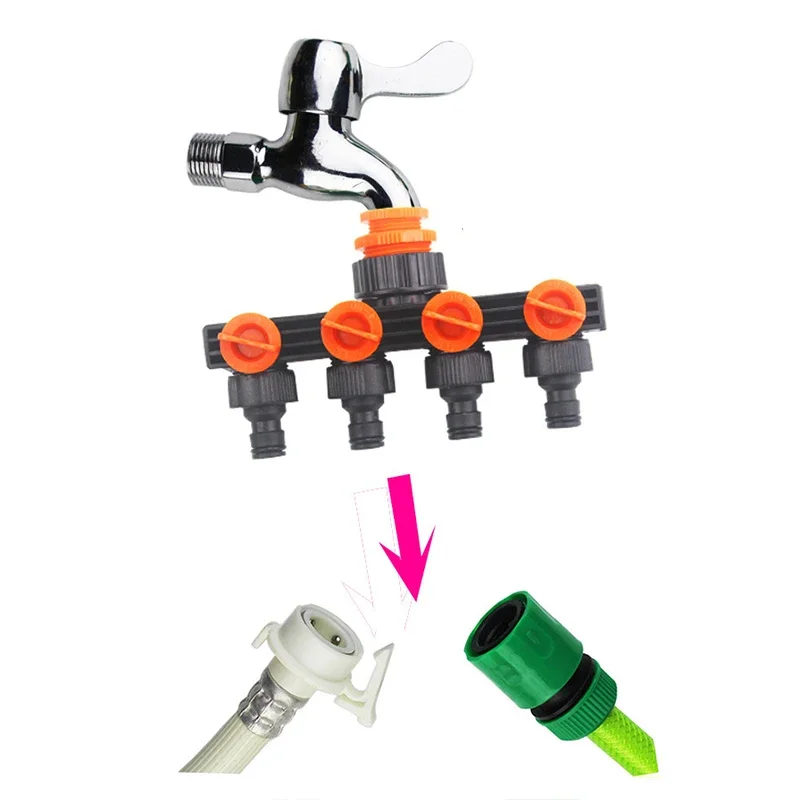 Divisor de tubería de manguera de jardín para el hogar, Conector de agua de riego por goteo de plástico, conectores de grifo agrícola de 4 vías