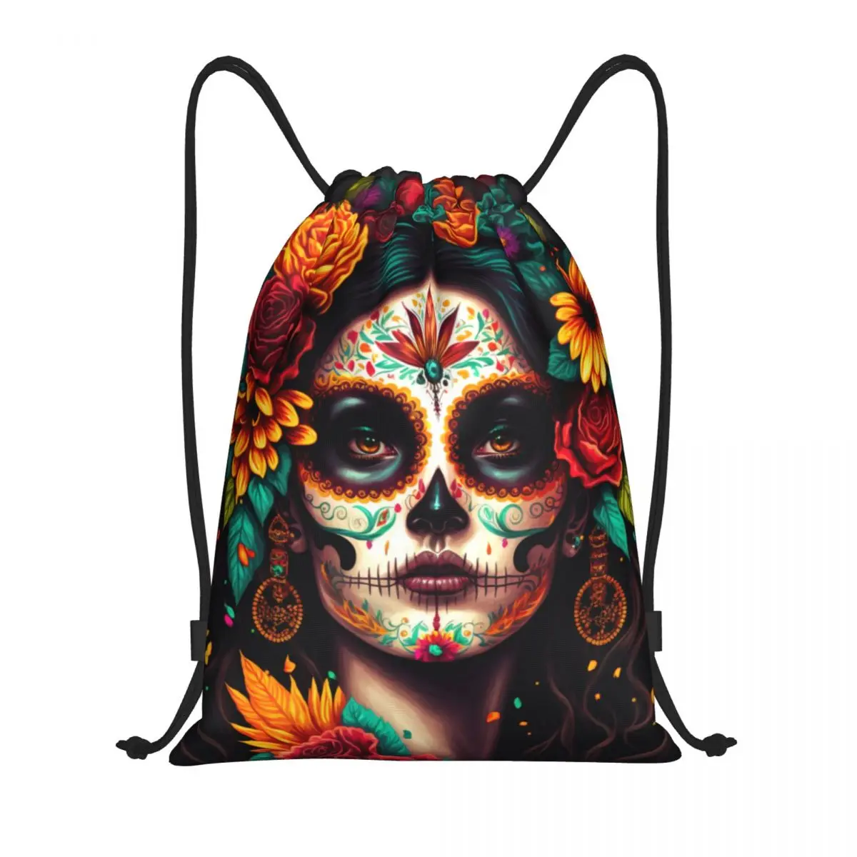 

Пользовательский мексиканский Catrina с сахарным черепом, женский рюкзак на шнурке, спортивная спортивная сумка для мужчин и женщин, рюкзак для покупок