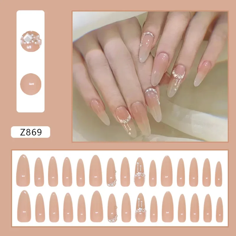 24 Stuks Druppel Diamant Nep Nagels Zomer Stijl Glitter Ontwerp Afneembare Nep Vingernagels Valse Nagels