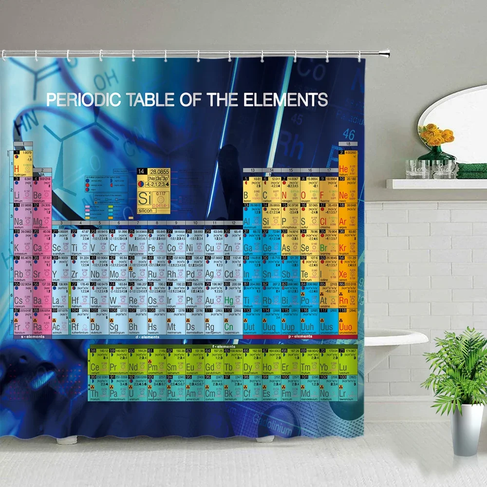 Periodic Table of Elements Shower Curtain in the Bathroom Decor Chemical Form Digital Print Waterproof Cloth Curtains With Hooks