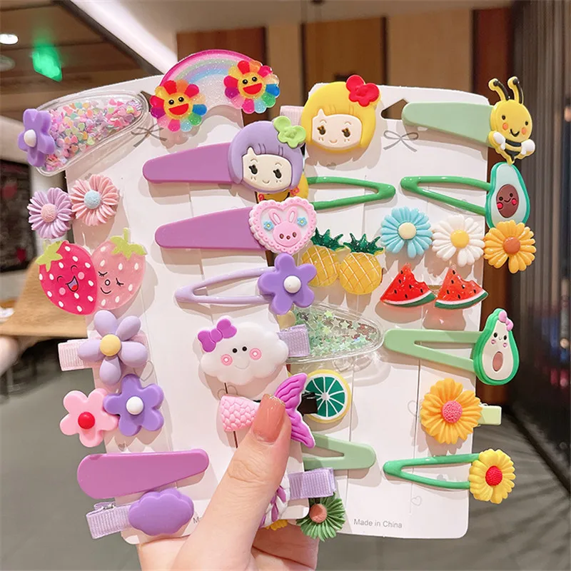 Children\'s Cartoon Animal Flower Bow Hairpin Candy Color Girls Hairpin Set Princess Baby Hair Accessories Set