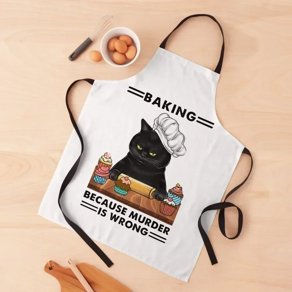 

Black Cat Baking because murder is wrong cat lover gifts Apron with pockets Household Items Apron