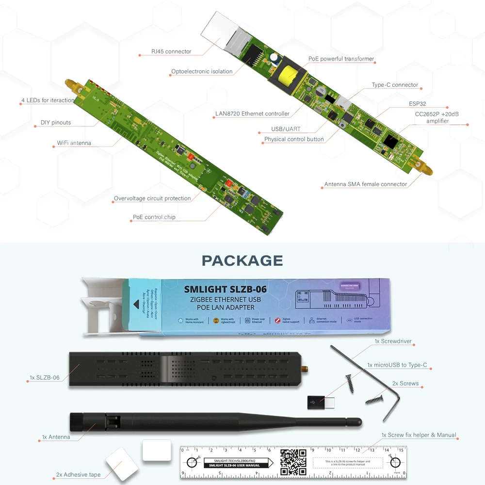 SMLIGHT SLZB-06 - محول Zigbee 3.0 إلى Ethernet وUSB وWiFi مع دعم PoE، يعمل مع Zigbee2MQTT وZHA ومساعد المنزل