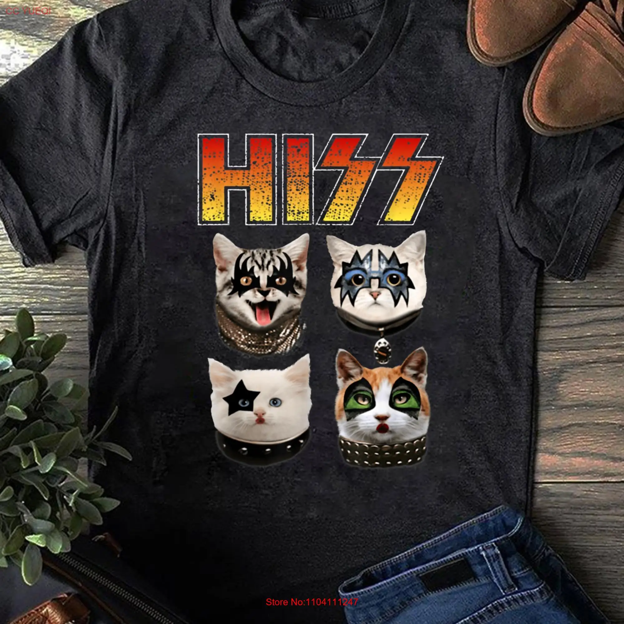 Funny Cat Hiss Rock and Roll For Lover Dad mom T Shirt Summer Cool long or short sleeves