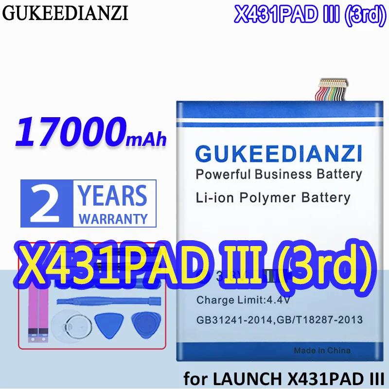 

High Capacity GUKEEDIANZI Battery 17000mAh for LAUNCH X431PAD III 3 X431 PAD3