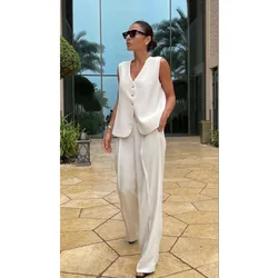 Summer New Women's Vest and Pants Two-piece Set Solid Color Simple Vest Suit Fashion Women's Clothing 2024 Vests Tailored Female