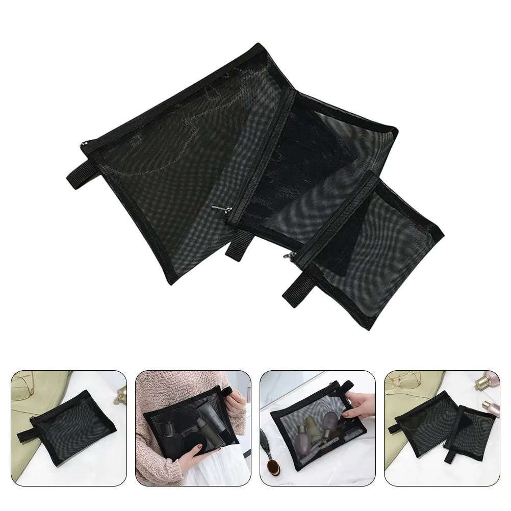 

3pcs Makeup Mesh Bags Pouch Organizer Travel Toiletry Bag Zipper Storage Pouch For Portable Lightweight Women Girls