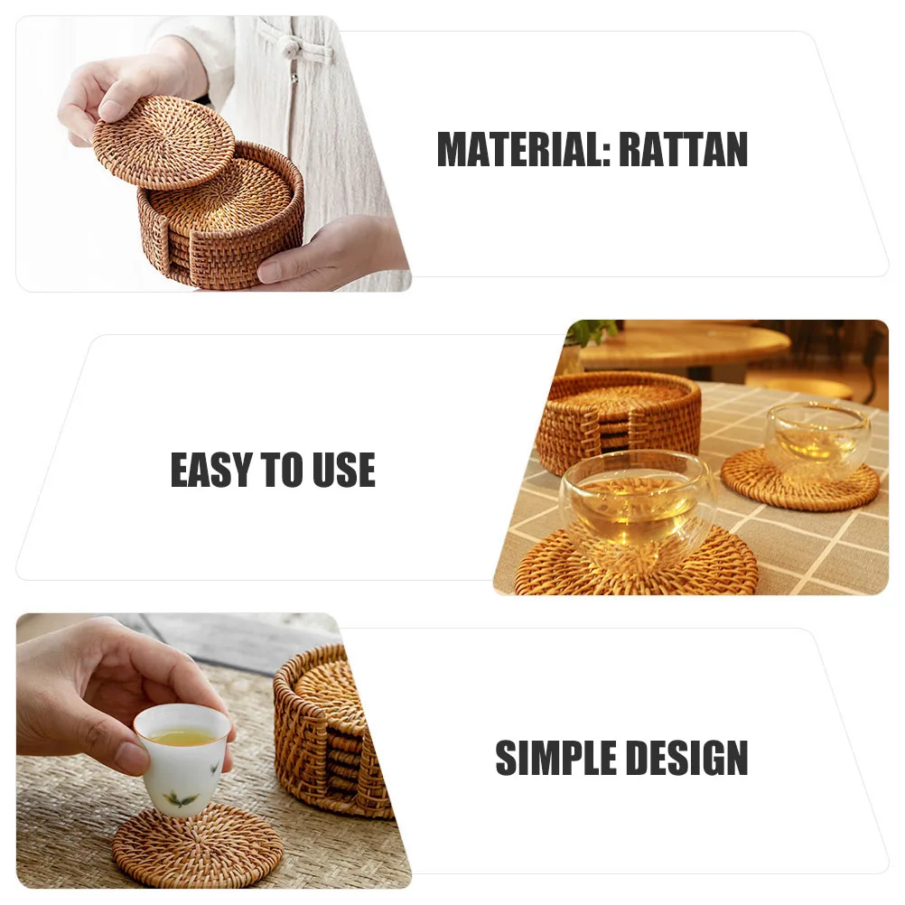 

Rattan Coasters Braided Cup Mats Heat Resistant Pads Tea Coffee Table Decor Woven Anti Skid Dining Room