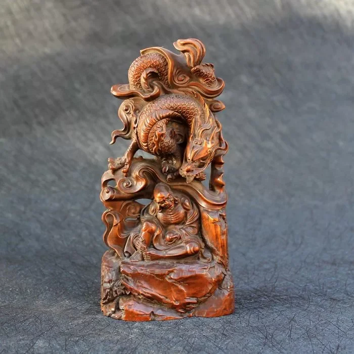 Chinese Boxwood Boutique Hand-carved Dragon Drop Lohan Home decorations