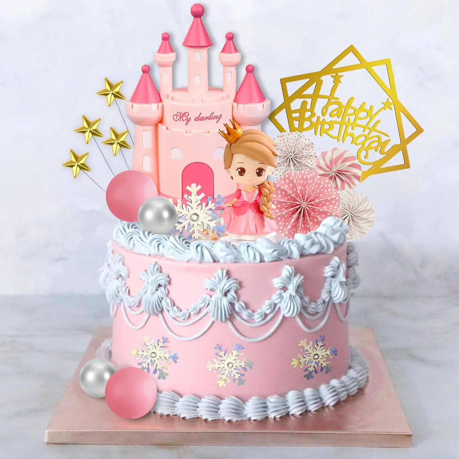 Princess Cake Topper Castle Cake Decoration for Girl Kid Happy Birthday theme Party Decorations Princess Baby Shower Supplies - view 3