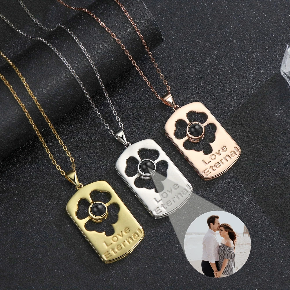 زهرة أربع أوراق قلادة قلادة للنساء مخصص صور الإسقاط صورة قلادة 925 سلسلة هدية عيد ميلاد لصديقتك