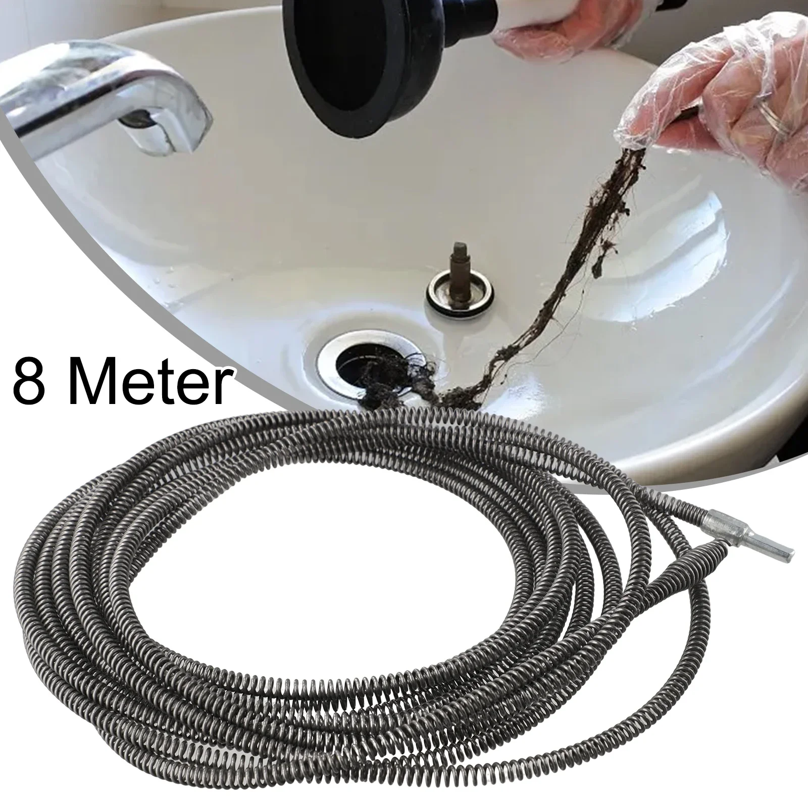 

5/8/10M Sewer Dredging Spring Electric Drill Drain Cleaner Machine Extension Sewer Pipe Dredger Cleaning-Spring Bathroom Kitchen