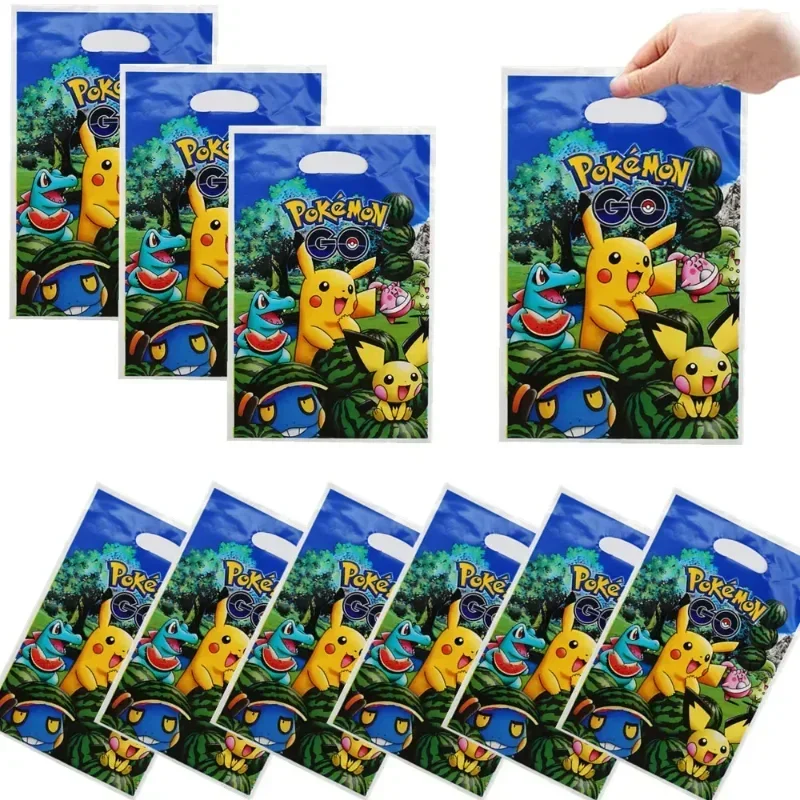 10pcs Pokemon Gift Bags Birthday Party Decoration Pikachu Goody Biscuit Package Candy Kids Gifts for Baby Shower Party Supplies