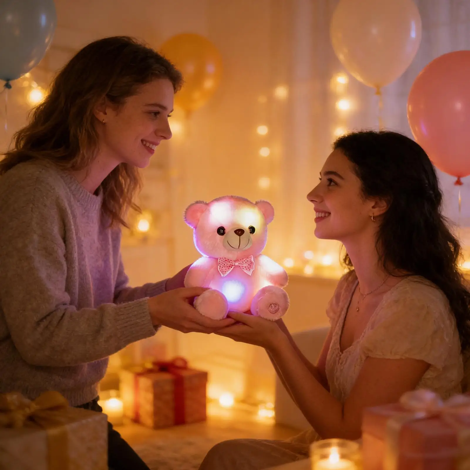 الملونة LED قوس قزح متوهجة القوس الدب ألعاب من نسيج مخملي لينة لطيف رمي الوسائد هدية عيد ميلاد الحيوانات المحشوة متوهجة لعبة للفتيات #3