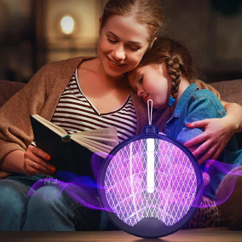 USB 충전식 접이식 전기 모기 스와터, 가정용 모기 스와터, 램프 포함 버그 재퍼, 여름 파리 스와터, 3000V