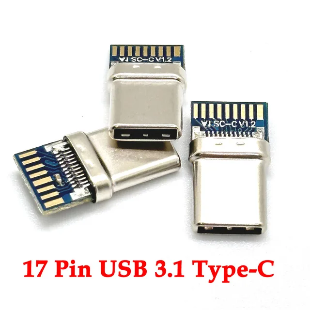 1-10szt 17-pinowe złącze USB 3.1 Type-C Męskie gniazdo Adapter do lutowania drutu i kabla 17-pinowe wsparcie płytki PCB