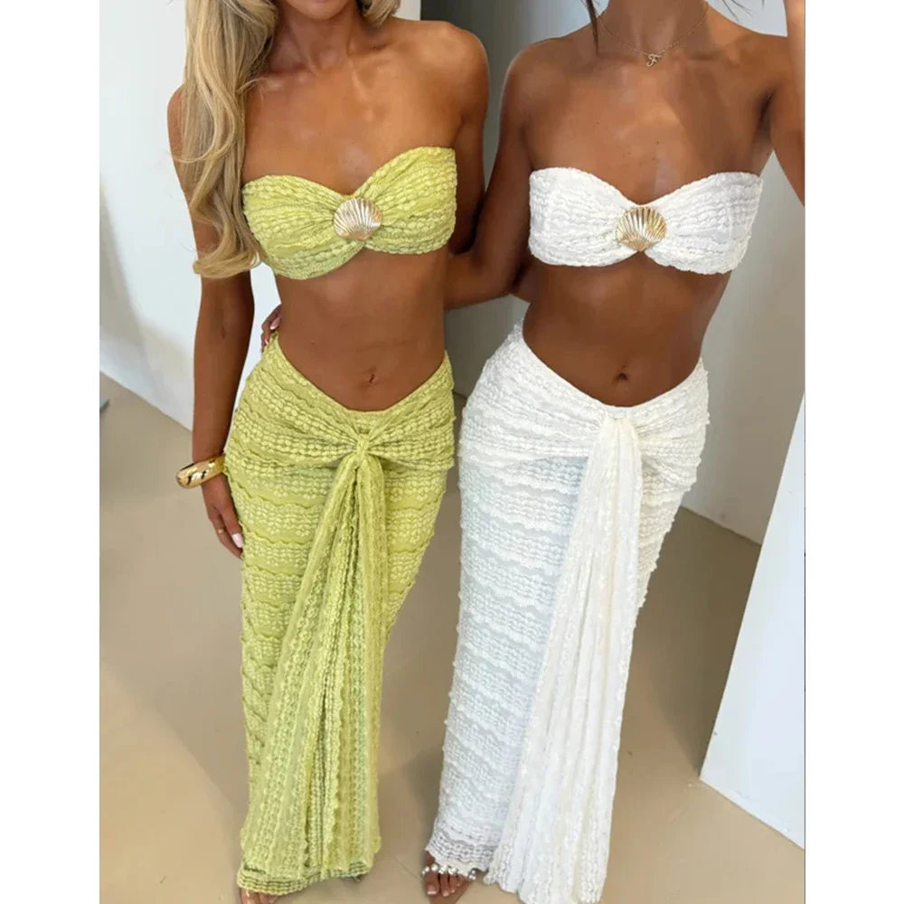 3 peças de biquíni 2025 sexy maiô feminino vestido longo cobrir conjunto biquíni beachwear maiô terno natação