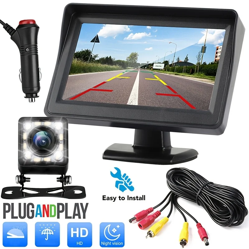4.3In Car Rear View Camera 12LED 2in1 for Upgrade Kit Vehicles with Monitor Kit for Pickup Minivan Lorry Used-car Safty Driving