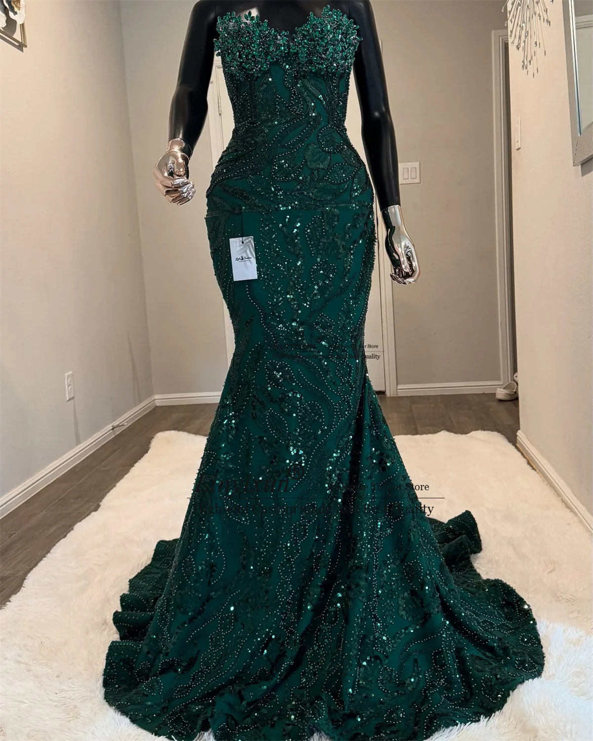 キラキラ輝くスパンコールとラインストーンのプロムドレス、カスタマイズされたマーメイドウェディングパーティガウン、黒人女性向けセクシーなアソエビ、イブニングローブ・ド・ソワレ