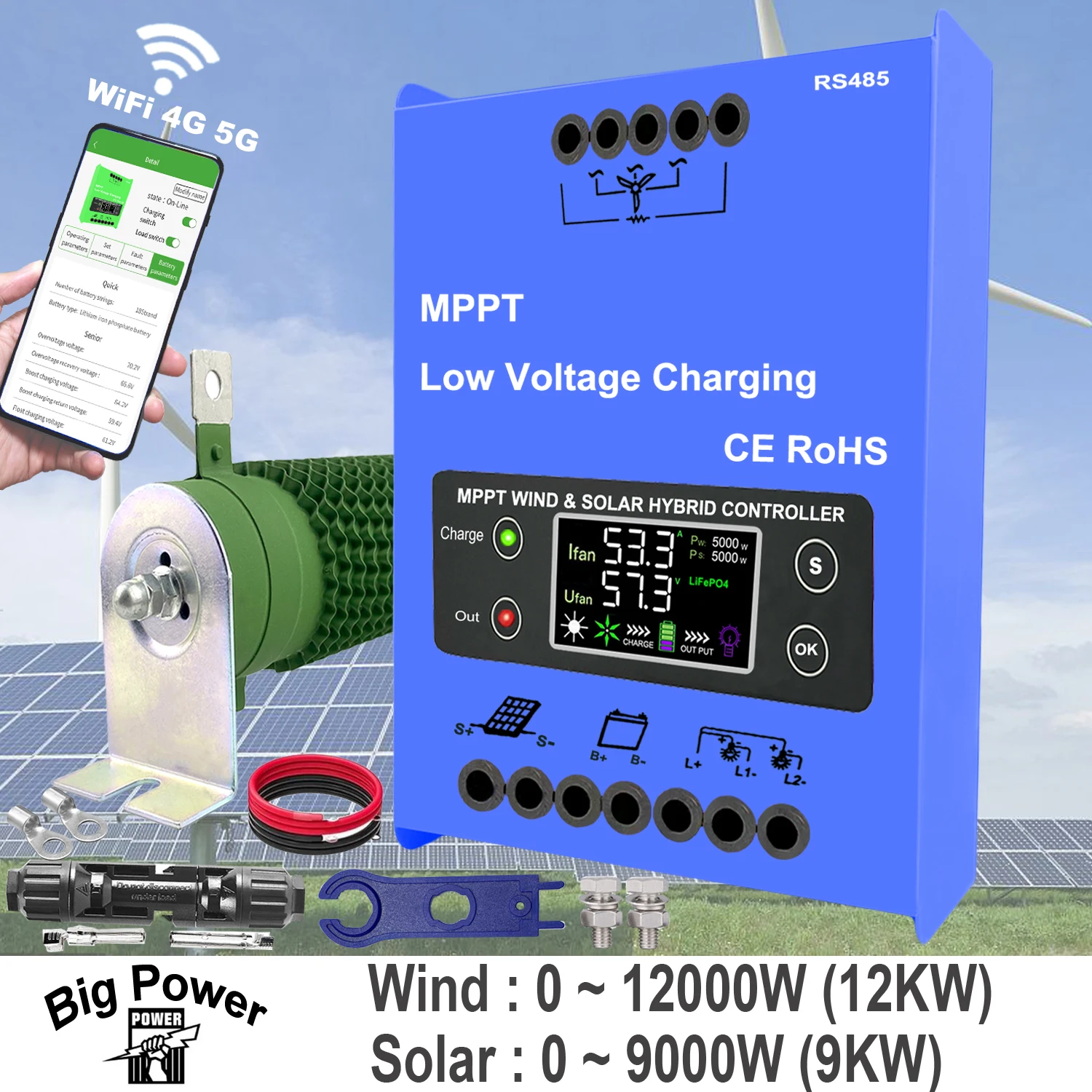 12V 24V 48V 4000W 5000W WIFI Hybrid Wind Solar Charge Controller MPPT Battery Equalizer 160A For Lifepo4 Lithium other Battery