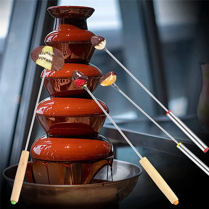 LICE-24 Pack Stainless Steel Fondue Forks, 12 Wood Handles And 12 Stainless Steel Handles, Heat Resistant Smores Sticks