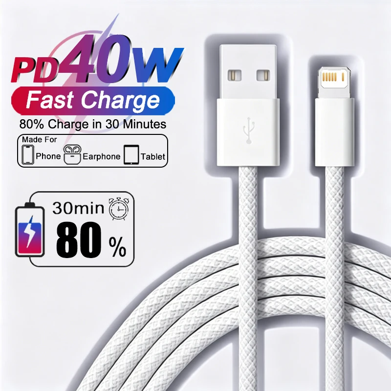 PD 40W Original geflochtenes USB-Ladekabel für iPhone 14 13 12 11 Pro Max XS XR 7 8 Plus, schnelles Lade- und Datenkabel, Handyzubehör