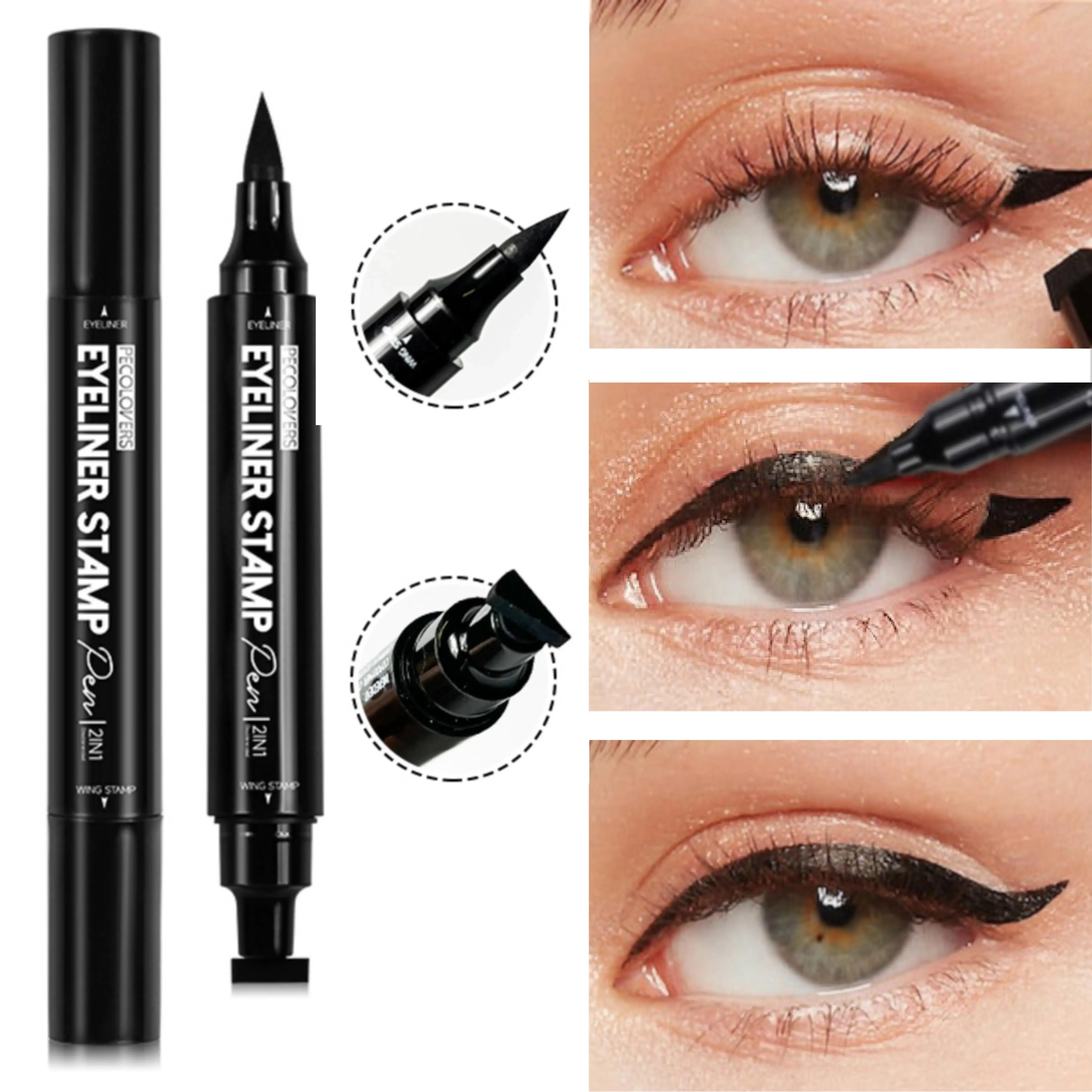 2 IN 1 Butterfly Seal Eyeliner Pen Star Moon Stamp Long-Lasting Waterproof Black Liquid Eye Liner Pencil Eyes Makeup Cosmetic